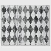 Papier Cadeau Diamant noir et blanc affligé de harlequin (Plat)