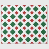 Papier Cadeau Diamant vert, Bordure blanche gras sur Rouge (Plat)