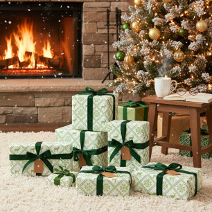Papier Cadeau Diamant vert nordique de rennes