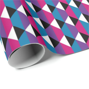 Papier Cadeau Diamant violet, rose, bleu, noir et blanc