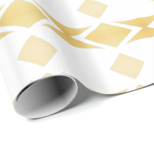 Papier Cadeau Diamants à rayures de motif doré sur fond blanc pu