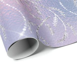 Papier Cadeau Diamants argentés floraux de laurier lilas rose