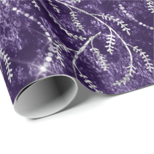Papier Cadeau Diamants argentés floraux de laurier scintillant