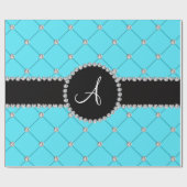 Papier Cadeau Diamants bleu-clair de touffe de monogramme (Plat)