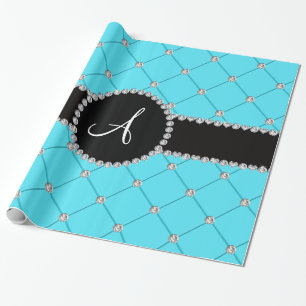Papier Cadeau Diamants bleu-clair de touffe de monogramme