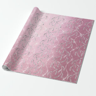 Papier Cadeau Diamants d'argent floral de Laurel rose étincelan