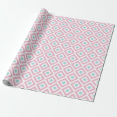 Papier Cadeau Diamants de menthe rose Motif Ikat (Déroulé)