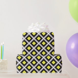 Papier Cadeau Diamants d'ikat gris foncé, noir, jaune par STaylo