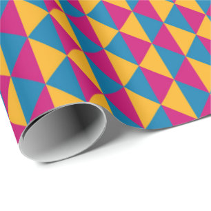 Papier Cadeau Diamants et triangles roses, jaunes et bleus