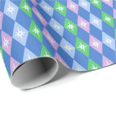 Papier Cadeau Diamants géométriques rétro Hanoukka bleu et vert (Coin rond)