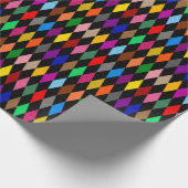 Papier Cadeau Diamants Harlequin Colorés Design Noir (Coin)