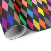 Papier Cadeau Diamants Harlequin Colorés Design Noir (Coin rond)