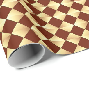 Papier Cadeau Diamants satinés du milieu du siècle - or & chocol