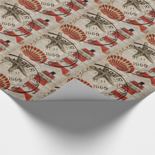 Papier Cadeau dictionnaire estampes art côtier seashell phare (Coin)