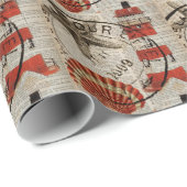 Papier Cadeau dictionnaire estampes art côtier seashell phare (Coin rond)