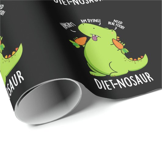Papier Cadeau Diet-nosaur Dinosaure Drôle Puns Dark BG (Coin rond)
