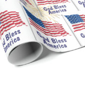 Papier Cadeau Dieu bénisse l'Amérique Drapeau et feux d'artifice (Coin rond)