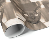 Papier Cadeau Dieu de Sphynx de chat de Devon Rex de sépia du (Coin rond)