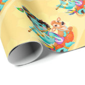 Papier Cadeau Dieu indien de Krishna jouant l'illustration de (Coin rond)