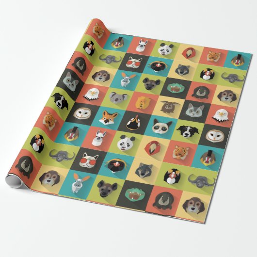 Papier Cadeau Différents Animaux Décoratifs (Déroulé)