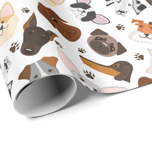 Papier Cadeau Différents chiens de races motif (Coin rond)