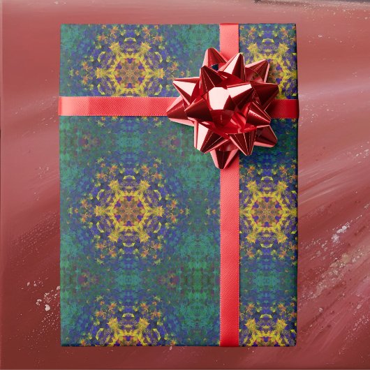Papier Cadeau Digital Mandala jaune bleu et vert