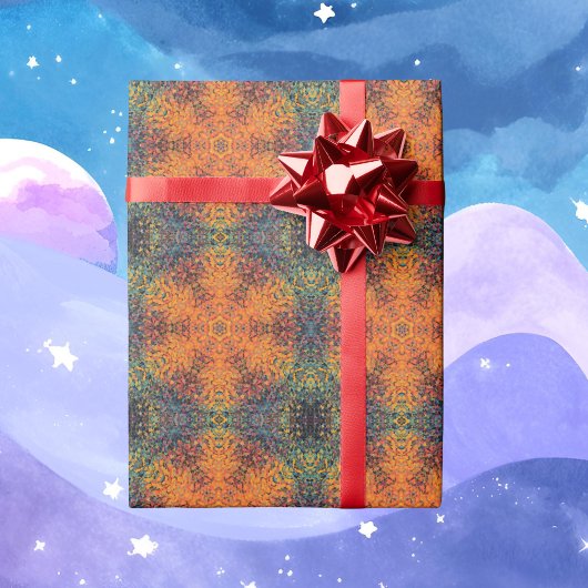 Papier Cadeau Digital Mandala Orange bleu et jaune