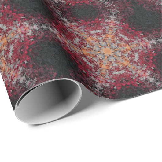 Papier Cadeau Digital Mandala rouge blanc orange et noir (Coin rond)