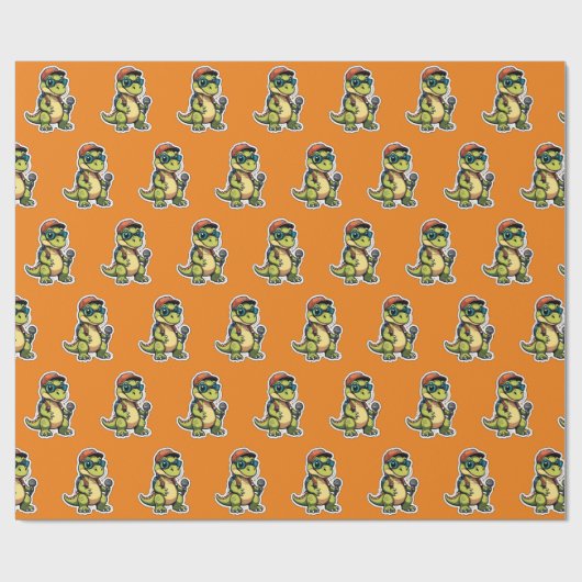 Papier Cadeau dinasaur bébé mignon avec un micro (Plat)