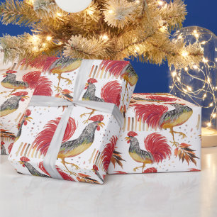 Papier Cadeau Dinde de Thanksgiving Aquarelle Coq Peint à la mai