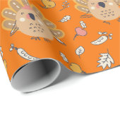 Papier Cadeau Dinde de Thanksgiving d'automne (Coin rond)