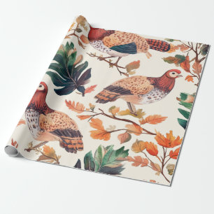 Papier Cadeau Dinde de Thanksgiving Plume Automne Motif