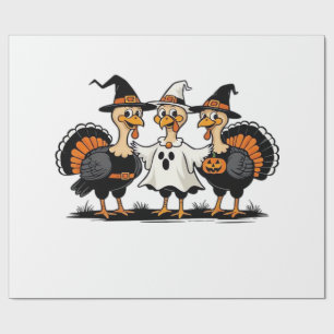 Papier Cadeau Dinde Halloween Boo, dinde de Thanksgiving, drôle 