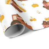 Papier Cadeau Dindes de Thanksgiving (Coin rond)