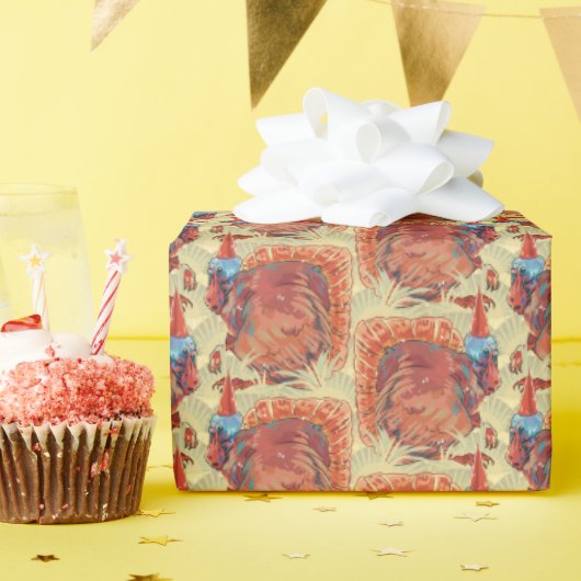 Papier Cadeau Dindon dans la paille (Fête d'anniversaire)