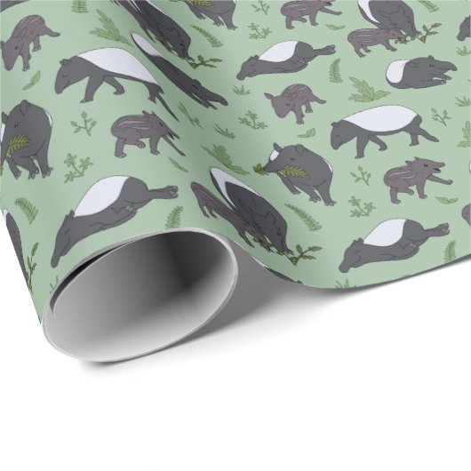Papier Cadeau Dîner en famille Tapir en vert (Coin rond)