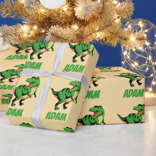 Papier Cadeau dino green t-rex enfants motifs