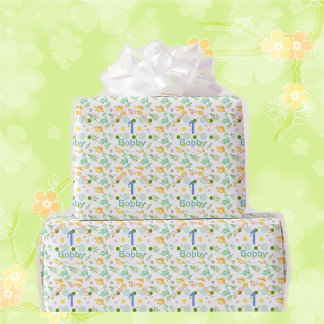 Papier Cadeau Dino Party Cute Dinosaur Anniversaire Nom et âge d