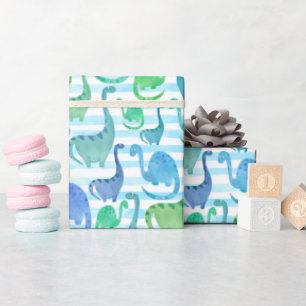Papier Cadeau Dino Stripe Aquarelle Dinosaures Adorable
