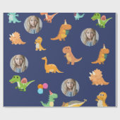 Papier Cadeau Dinos mignons prêts à l'emploi sur bleu foncé (Plat)