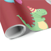 Papier Cadeau Dinos mignons prêts à l'emploi sur le rouge foncé (Coin rond)