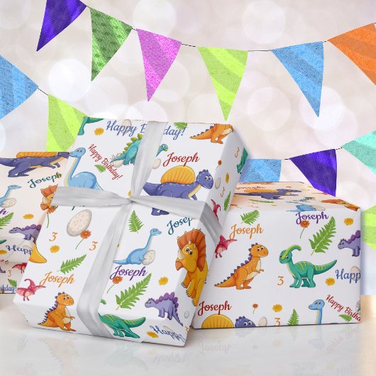 Papier Cadeau Dinosaur Anniversaire Fête Personnaliser Nom Age C