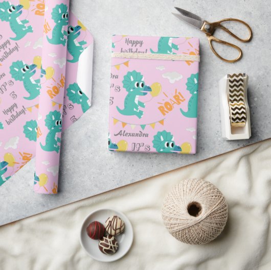 Papier Cadeau Dinosaur Anniversaire Nom Age Personnalisé (Artisanat)