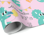 Papier Cadeau Dinosaur Anniversaire Nom Age Personnalisé (Coin rond)