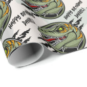 Papier Cadeau Dinosaur anniversaire raptor armée camouflage rayu (Coin rond)