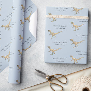 Papier Cadeau Dinosaur Bleu Joyeux Anniversaire Personnalisé