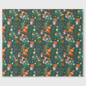 Papier Cadeau Dinosaur Christmas Party Green (Plat)