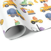 Papier Cadeau Dinosaur Construction Crew fête d'anniversaire (Coin rond)