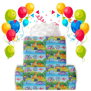 Papier Cadeau Dinosaur fête d'anniversaire avec gâteau Ajouter u