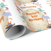 Papier Cadeau Dinosaur fête d'anniversaire avec l'oeuf géant Din (Coin rond)